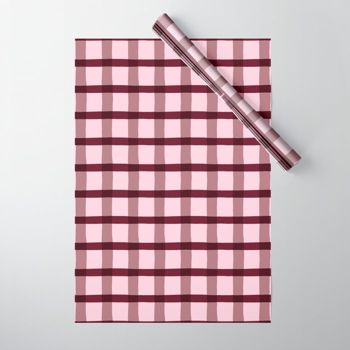 Pink & Burgundy Jagged Edge Plaid Wrapping Paper