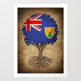 Vintage Tree of Life with Flag of Turks and Caicos Art Print | Turksandcaicospride, Turksandcaicosflagtree, Roots, Turksandcaicos, Political, Rustictree, Trees, Vintage, Nature, Treeoflife 