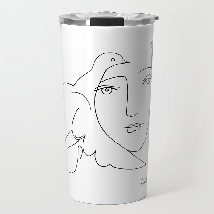 Pablo Picasso Peace (Dove and Face) T Shirt, Sketch Artwork Travel Mug