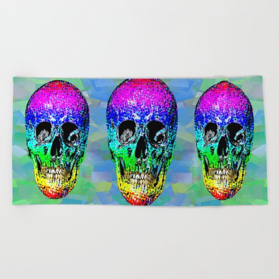 Skull disco rainbow Beach Towel