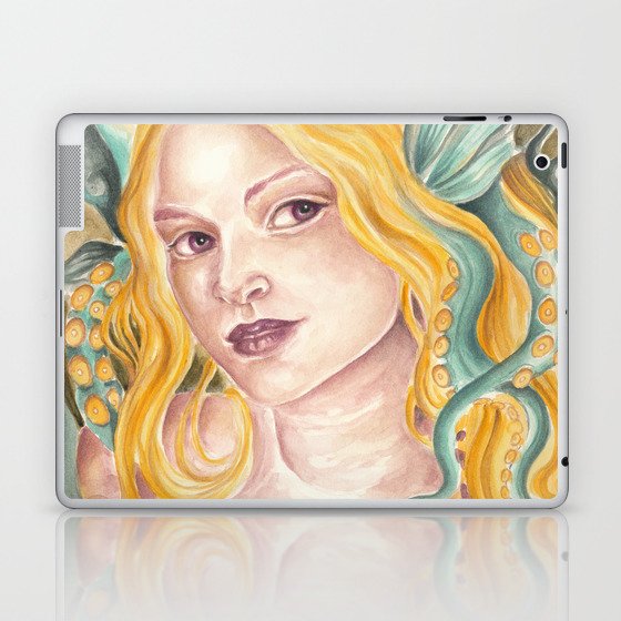 Mermaid Siren Fantasy Magic Watercolor Fine Portrait Laptop & iPad Skin