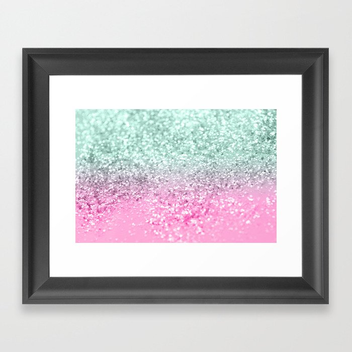 Pink Mint Mermaid Girls Glitter #1 (Faux Glitter) #decor #art #society6 Framed Art Print