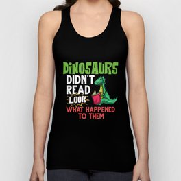 Dinosaur Book Reading Rex Read Funny Reader Unisex Tank Top