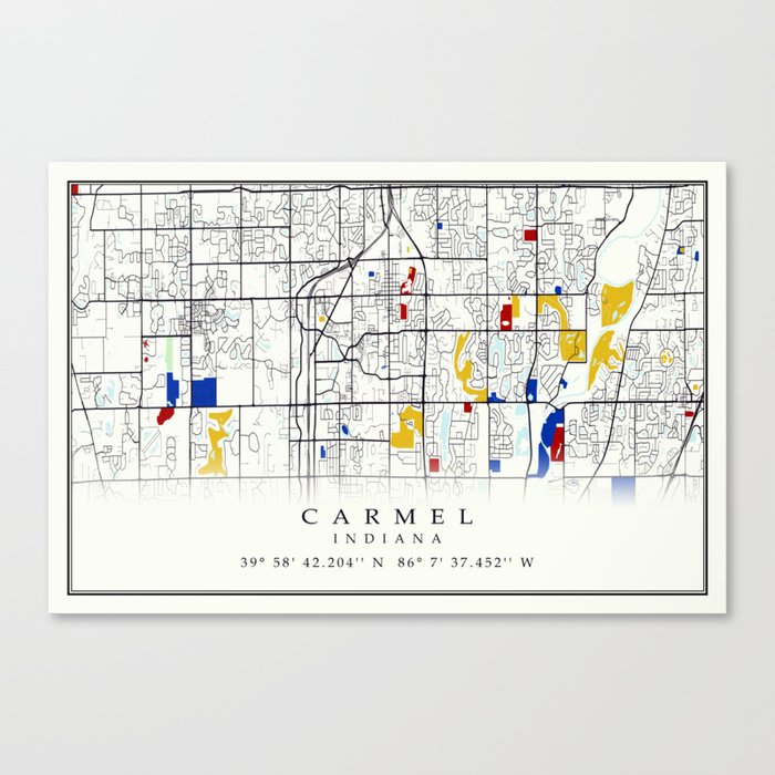 Carmel Indiana Map with GPS destination Canvas Print as a result of vintageimagery photo regarding Printable Map of Indiana identified as Carmel Indiana Map with GPS place Canvas Print by means of vintageimagery