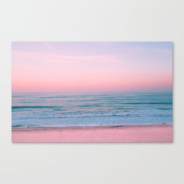 Gorgeous Pink Sunset Beach, Ocean Waves Canvas Print