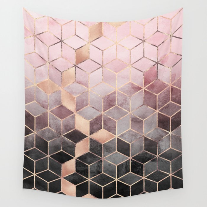 Pink And Grey Gradient Cubes Wall Tapestry by Elisabeth Fredriksson