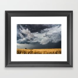 Cotton Candy - Storm Clouds Over Wheat Field in Kansas Framed Art Print