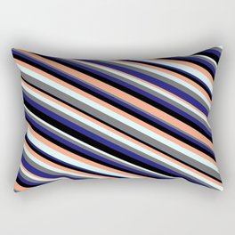 [ Thumbnail: Vibrant Black, Light Salmon, Light Cyan, Dim Gray, and Midnight Blue Colored Lines Pattern Rectangular Pillow ]