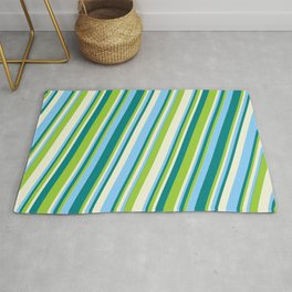 [ Thumbnail: Teal, Green, Beige & Light Sky Blue Colored Stripes/Lines Pattern Rug ]