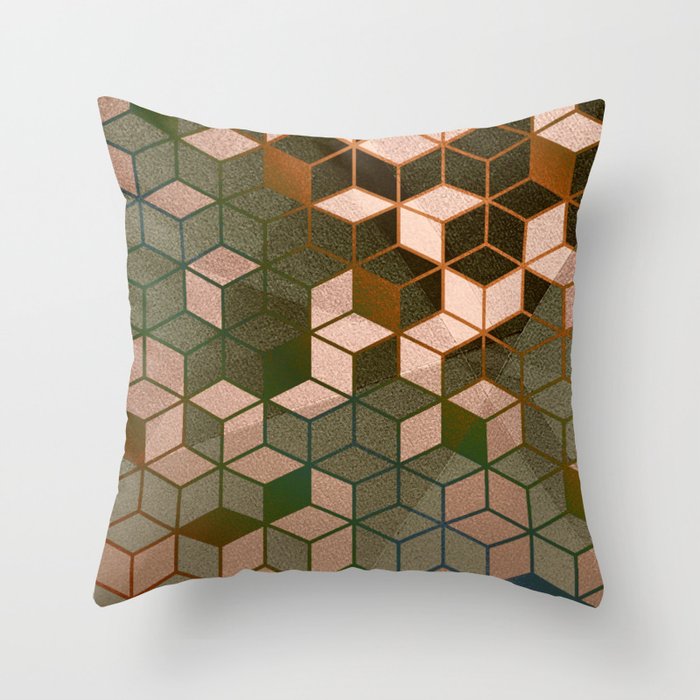 Muted Color Hexagons Green Brown Pattern Throw Pillow by TIMELESS