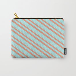 [ Thumbnail: Dark Salmon & Turquoise Colored Lines Pattern Carry-All Pouch ]