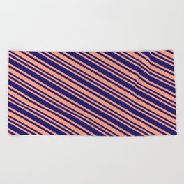 [ Thumbnail: Light Salmon & Midnight Blue Colored Stripes/Lines Pattern Beach Towel ]
