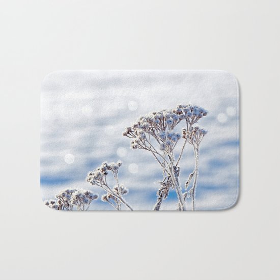 Sparkling hoar frost II Winter Snow Sun Bokeh Bath Mat