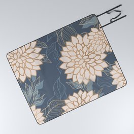 Floral Aesthetic in Blue, Ivory and Gold Picnic Blanket