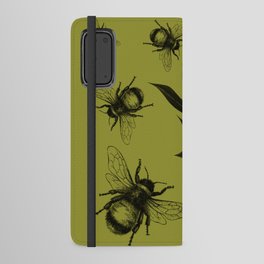 Floral Bumble Bee Print Black & Yellow Android Wallet Case
