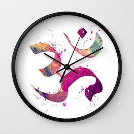 Om Art Colorful Purple Watercolor Gift Aum Symbol Peace Art Spiritual Symbol Wall Clock