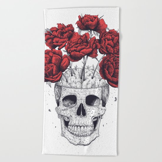 Skull with peonies Beach Towel
