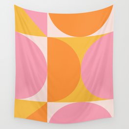 Mid Century Modern Scandinavian Geometric Abstract 354 Pink Yellow and Orange Wall Tapestry
