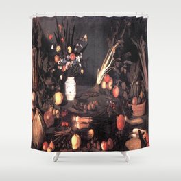 Still life is wonderful with flowers and fruits Shower Curtain