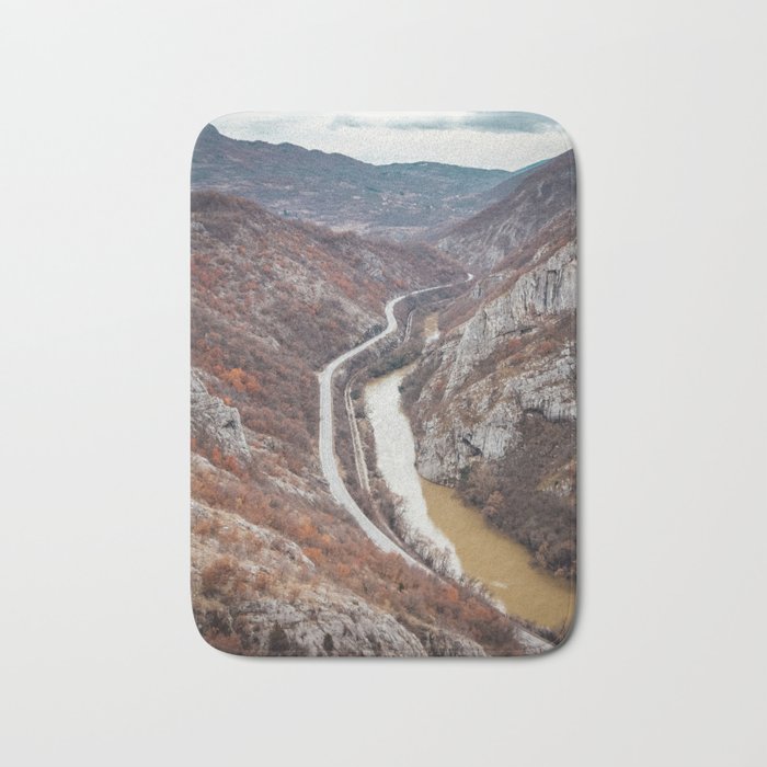 Beautiful picture of the canyon in Serbia. Dramatic sky and mountains Bath Mat
