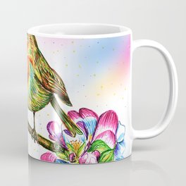 robin bird Coffee Mug | Color, Drawing, Blossom, Cute, Garden, Background, Branch, Natural, Flowering, Animal 
