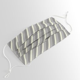 [ Thumbnail: Gray, Beige & Dark Grey Colored Lined/Striped Pattern Face Mask ]