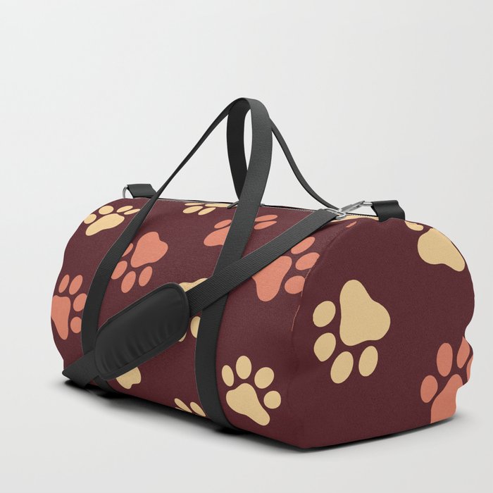 Cute Dog & Cat Paws On Pastel Background Print Pattern Duffle Bag