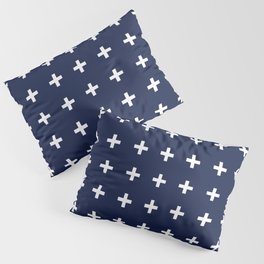 Navy Blue Swiss Cross Minimalist Line Drawing Pillow Sham