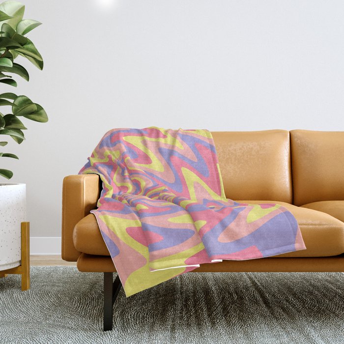 Abstract Retro swirl Pink pastel Throw Blanket