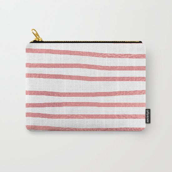 Simply Drawn Stripes Warm Rose Gold on White Carry-All Pouch