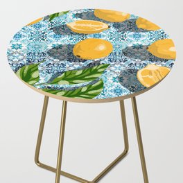 Juicy Lemons on Blue Moroccan Tiles Side Table