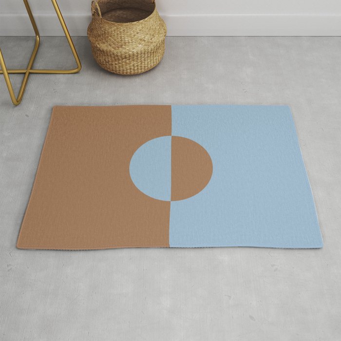 Pastel Blue and Brown Minimal Circle Design 2021 Color of the Year Earth's Harmony Desert Varnish Rug