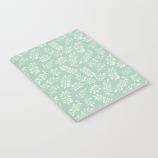 Painted Leaves - a pattern in cream on soft mint green Notebook