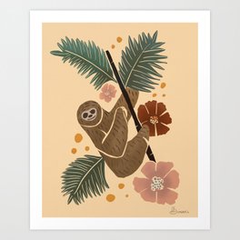 Sloth Floral- Earthy Art Print