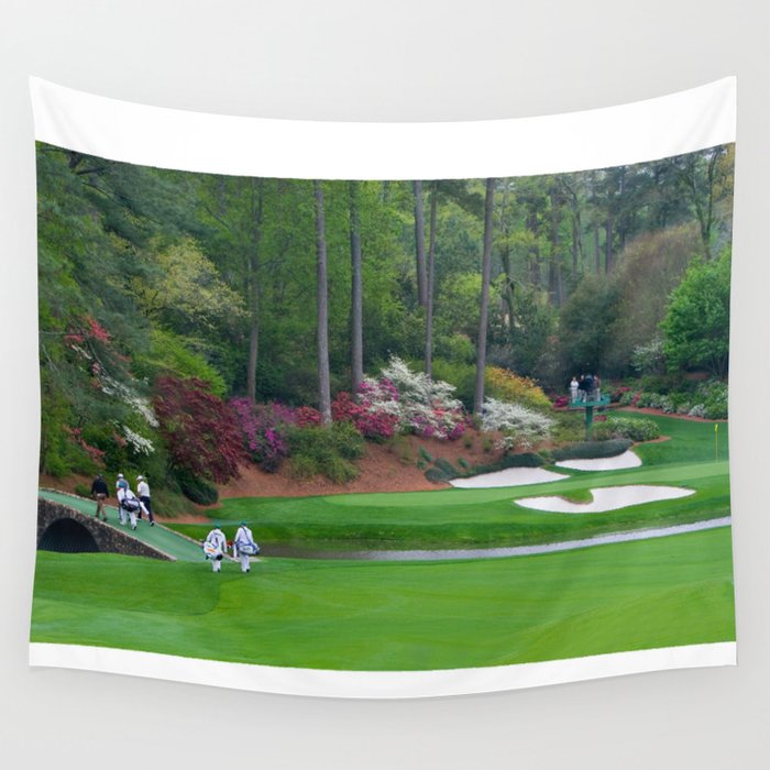 Golf's Amen Corner Augusta Georgia - Golfers on Bridge Wall Tapestry