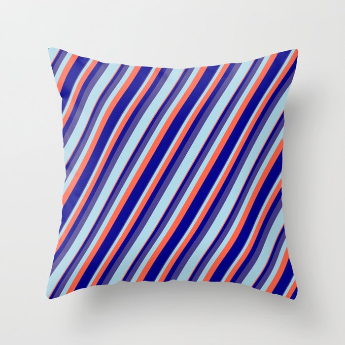 Dark Slate Blue, Light Blue, Red, and Dark Blue Colored Lined Pattern Throw Pillow