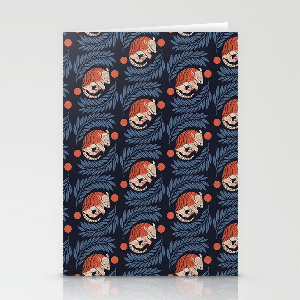 Sleepy Armadillo – Navy Blue and Red Pattern Stationery Cards