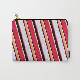 [ Thumbnail: Lavender, Brown, Crimson, and Black Colored Striped Pattern Carry-All Pouch ]