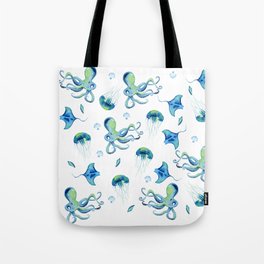 Watercolor Ocean Collage Tote Bag