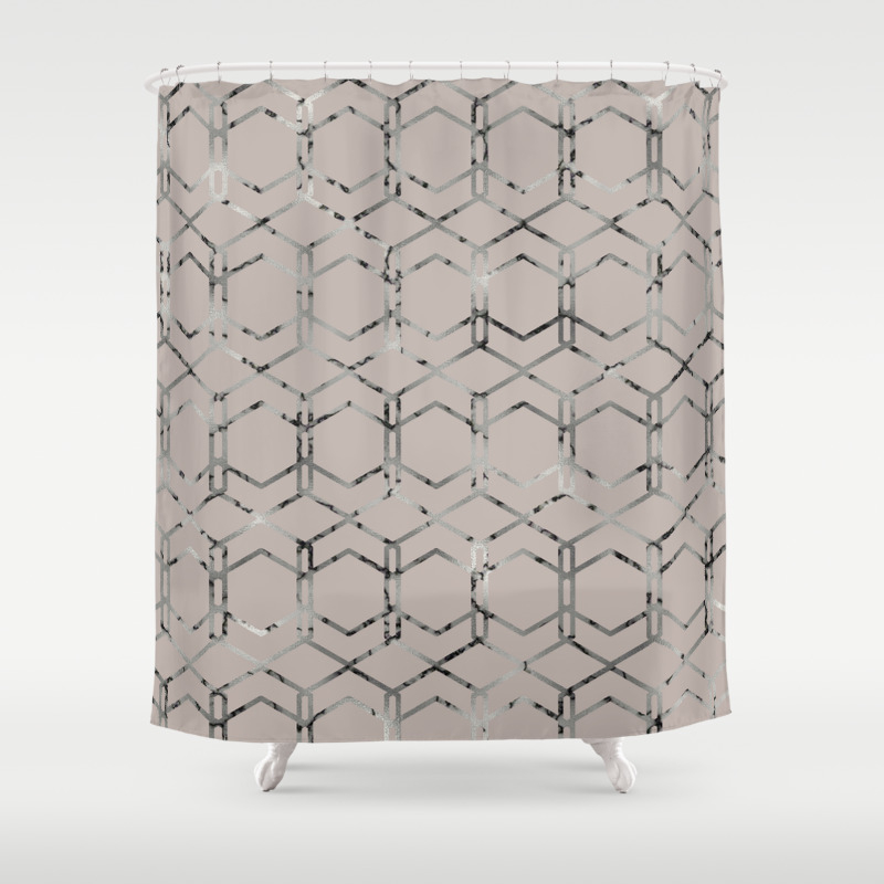 Silver Geometric Art Deco Gatsby Taupe Shower Curtain By