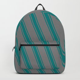 [ Thumbnail: Gray and Teal Colored Stripes/Lines Pattern Backpack ]