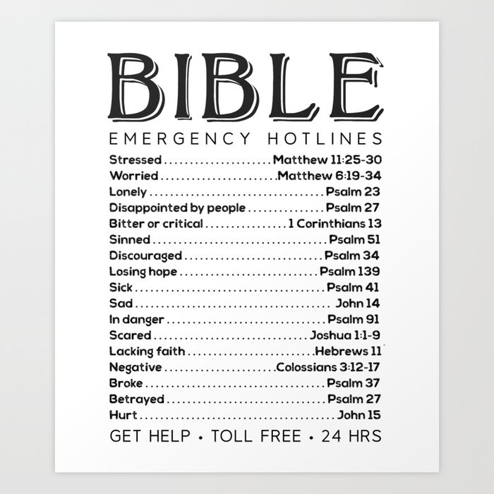 Bible Hotline Emergency Numbers Art Print by Love Love Love Society6