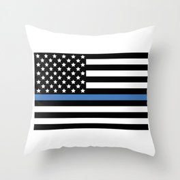 Blue Thin Flag Police Law Enforcement Flag Throw Pillow