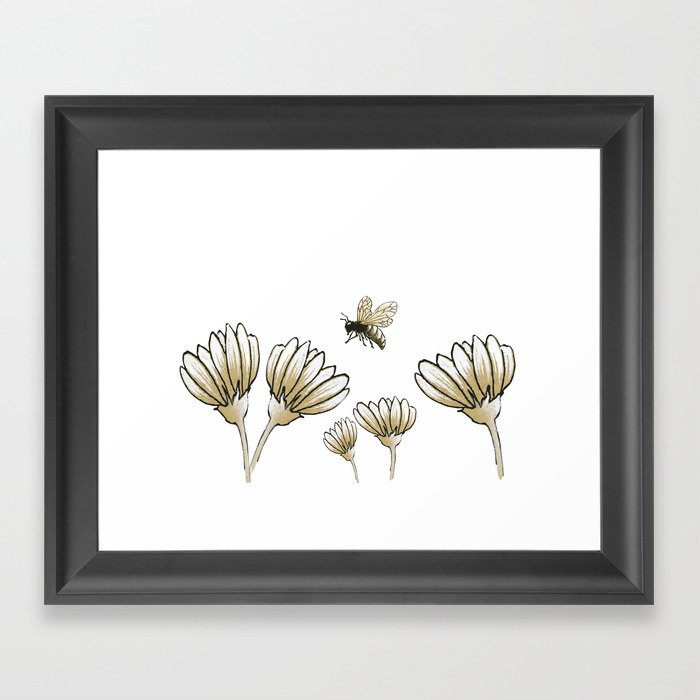 Bee art with flowers Framed Art Print