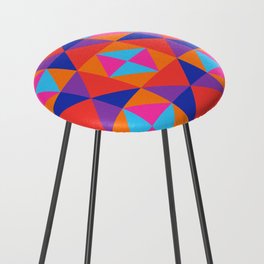 GEOMETRIC SQUARE CHECKERBOARD TILES in GLAM 70s DISCO REVIVAL RAINBOW COLOURS PINK PURPLE RED ORANGE Counter Stool