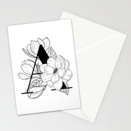 Monogram A with Magnolia Line Art Stationery Cards