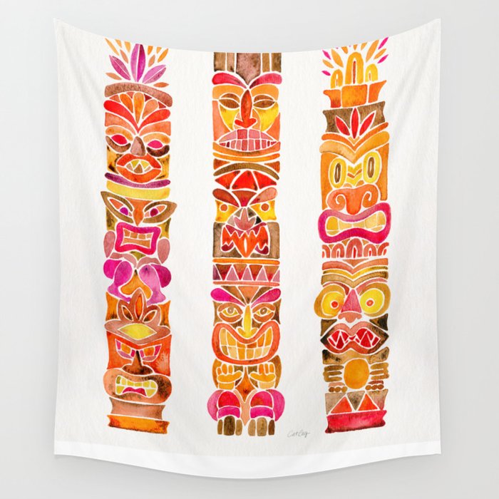 Tiki Totems – Fiery Palette Wall Tapestry
