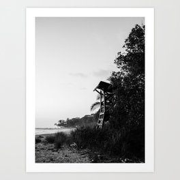 Lifeguard stand / house in Santa Teresa, Costa Rica | Black and white travel photography Art Print
