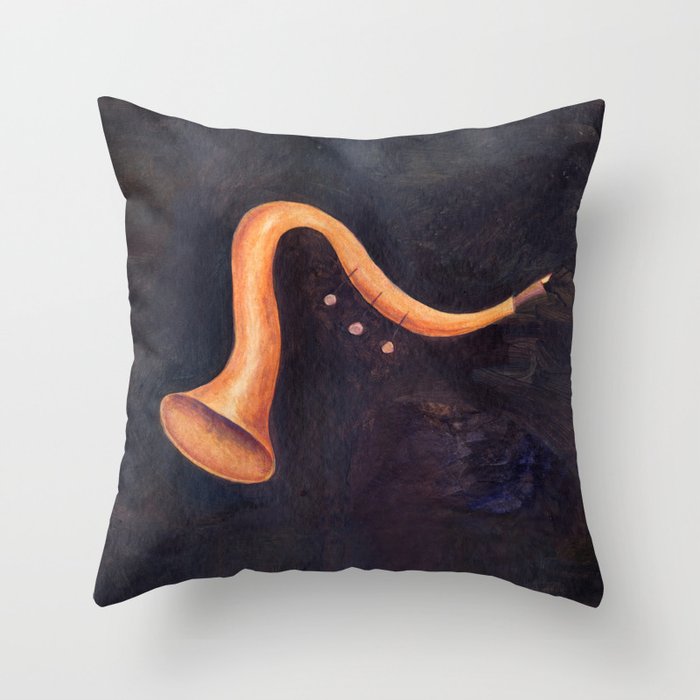 Acrylic painting of a surrealist trumpet Throw Pillow