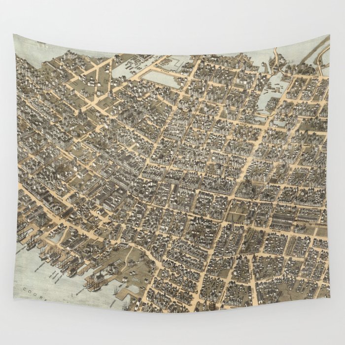 Vintage Pictorial Map of Charleston (1872) Wall Tapestry by BravuraMedia  Society6